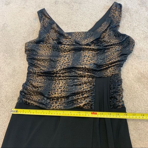 FRANK Lyman Design Black Leopard Animal Print Dress Sz 12 Black Brown Sleeveless - Picture 11 of 13